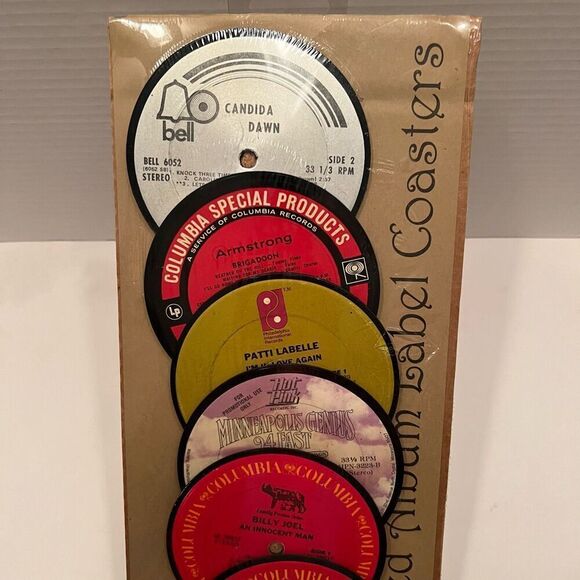 Recycled Album Label Coasters Set of 6 *NEW* - Picture 2 of 6